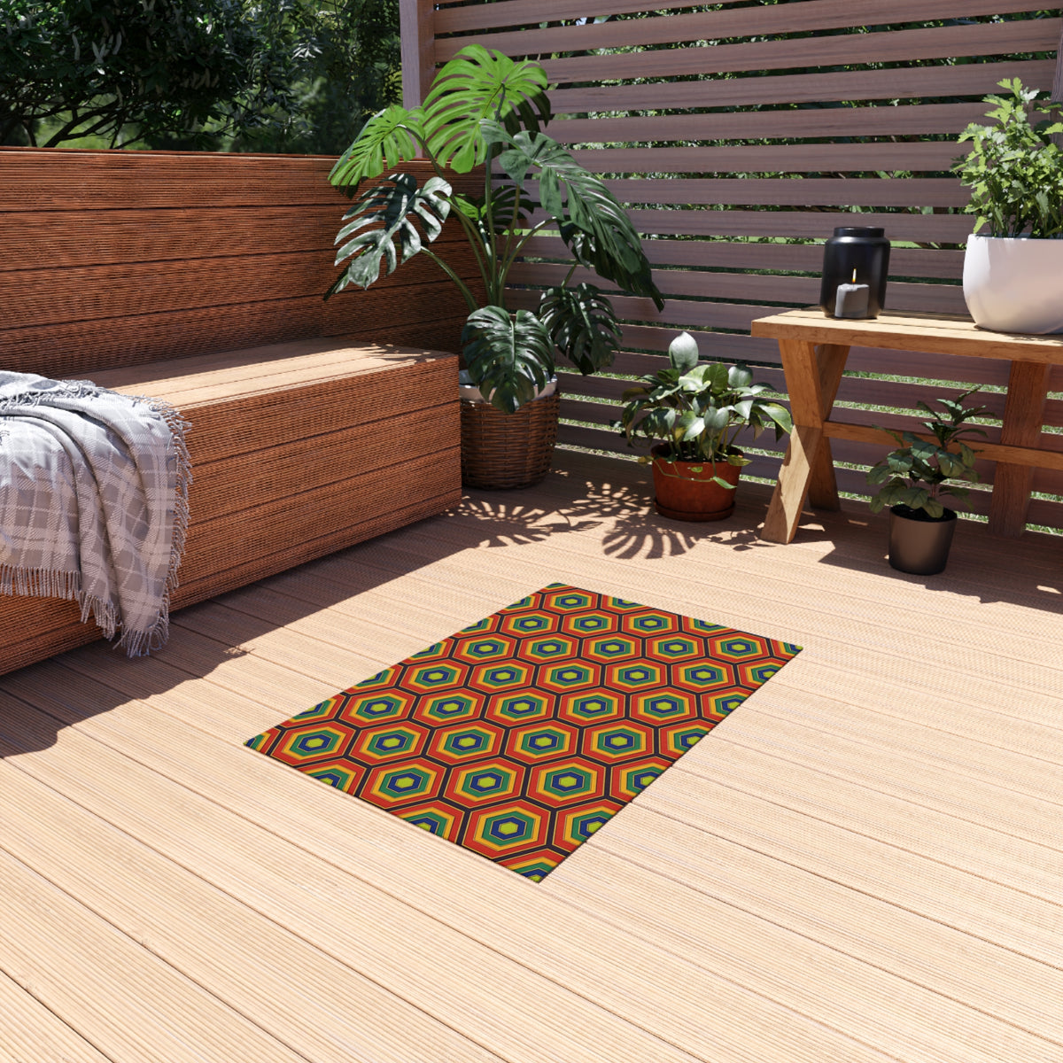 Hexagon Enamel Nest Outdoor Rug – Art Deco Geometric Pattern