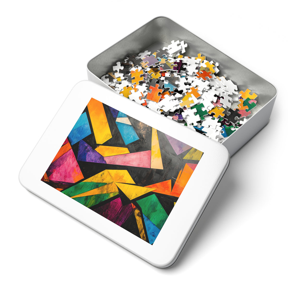Shattered Prism Geometry Jigsaw Puzzle with Tin – Geometric Abstract Art