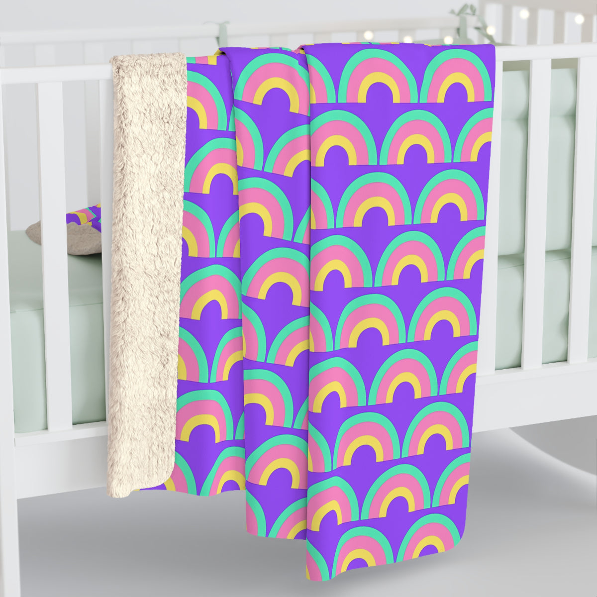 Chromatic Scallop Ripple Sherpa Fleece Blanket – Candy Pastel on Grape