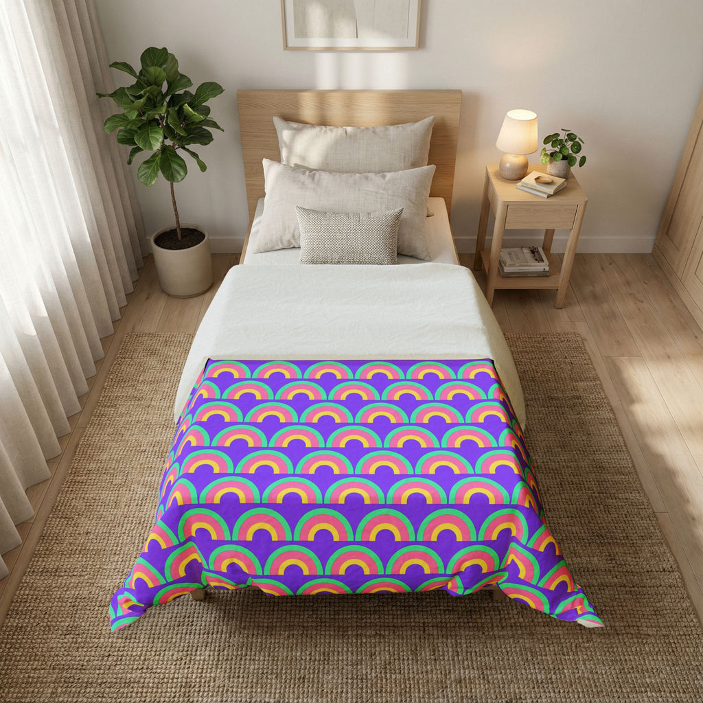 Chromatic Scallop Ripple Cotton Duvet Cover – Candy Pastel on Grape