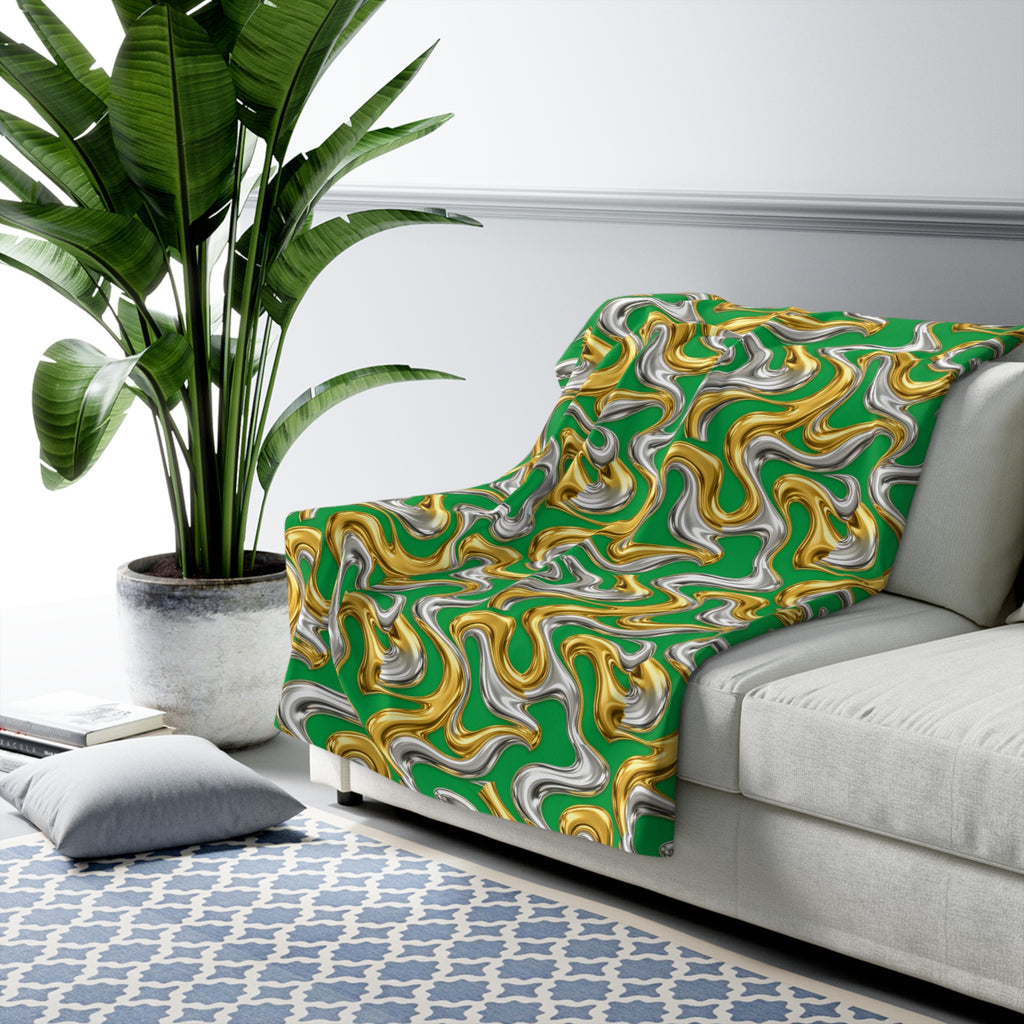 Broad Melting Gold Ribbons Sherpa Fleece Blanket – Liquid Chrome Pattern