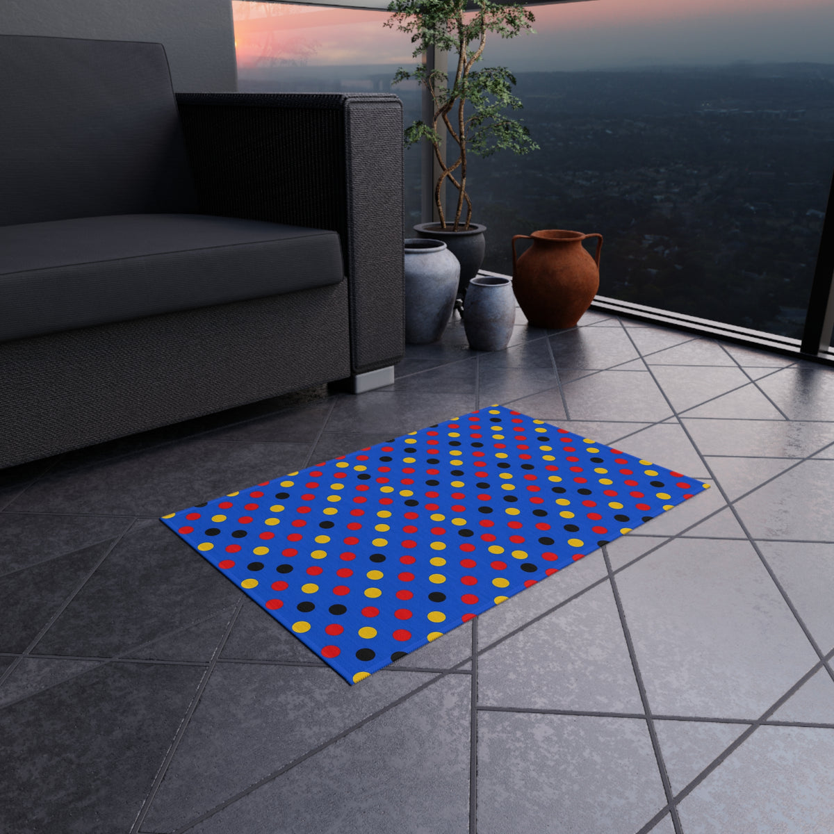 Dot Scatter Blue Outdoor Rug – Pop Abstract Pattern