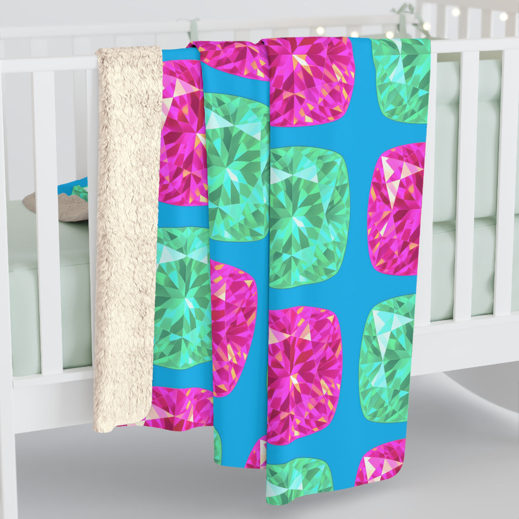 Giant Cut Gem Grid Sherpa Fleece Blanket – Ice Jewel