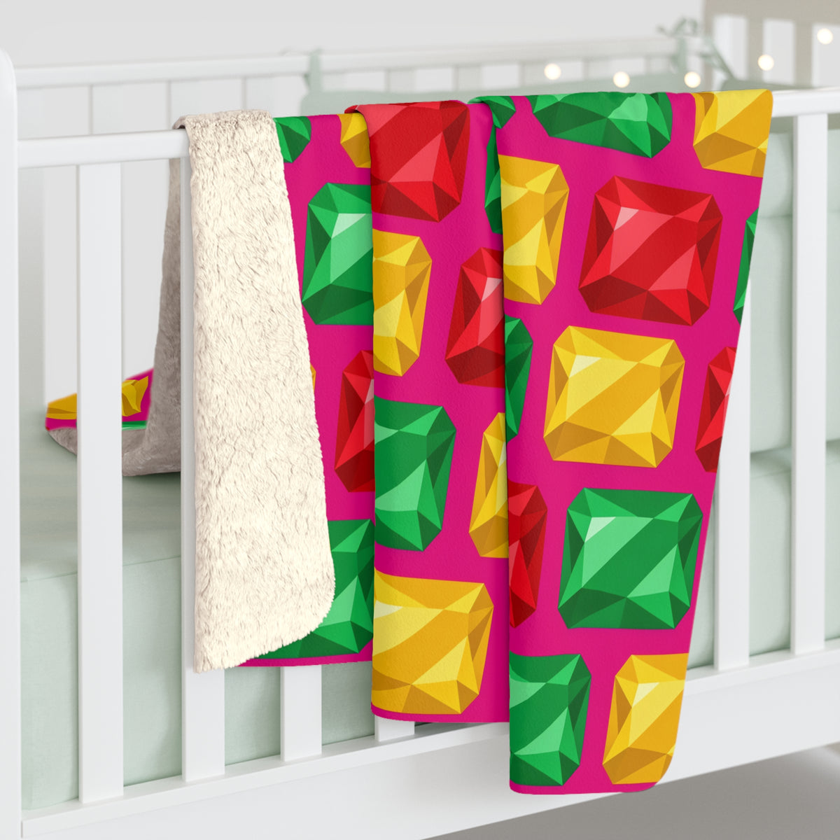 Big Stacked Gem Bars Sherpa Fleece Blanket – Geometric Blocks Pattern