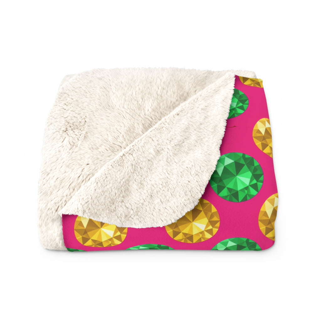 Half-Drop Gem Grid Sherpa Fleece Blanket – Faceted Gem Geometric Pattern