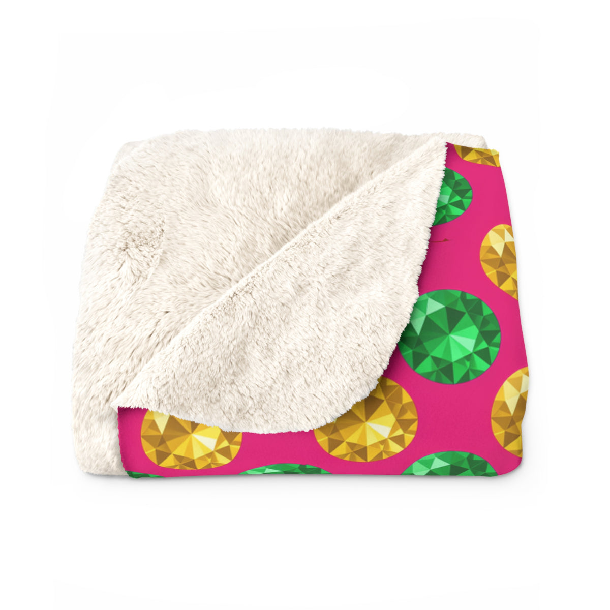 Half-Drop Gem Grid Sherpa Fleece Blanket – Faceted Gem Geometric Pattern