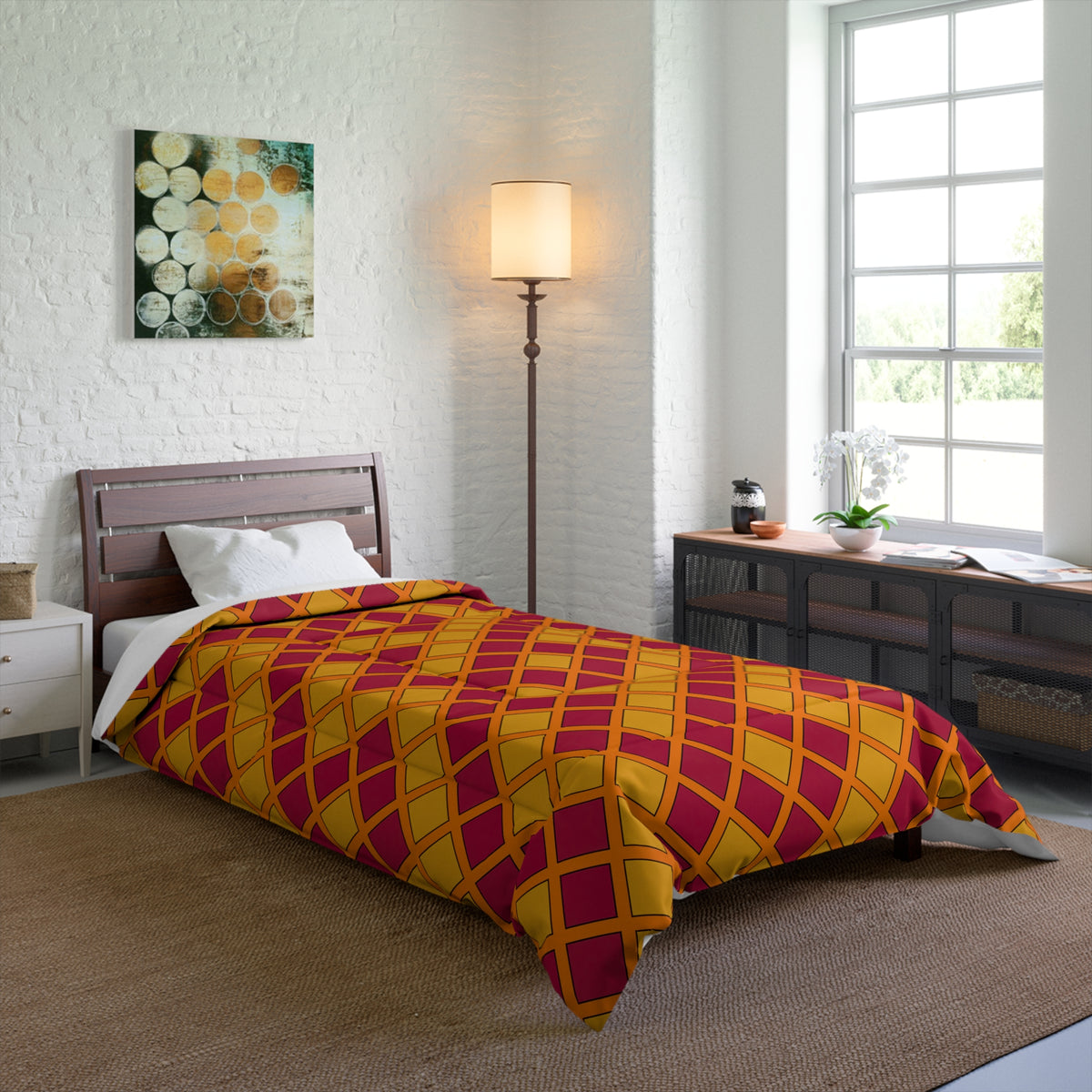 Harlequin Gold Grid Comforter – Cranberry Spice