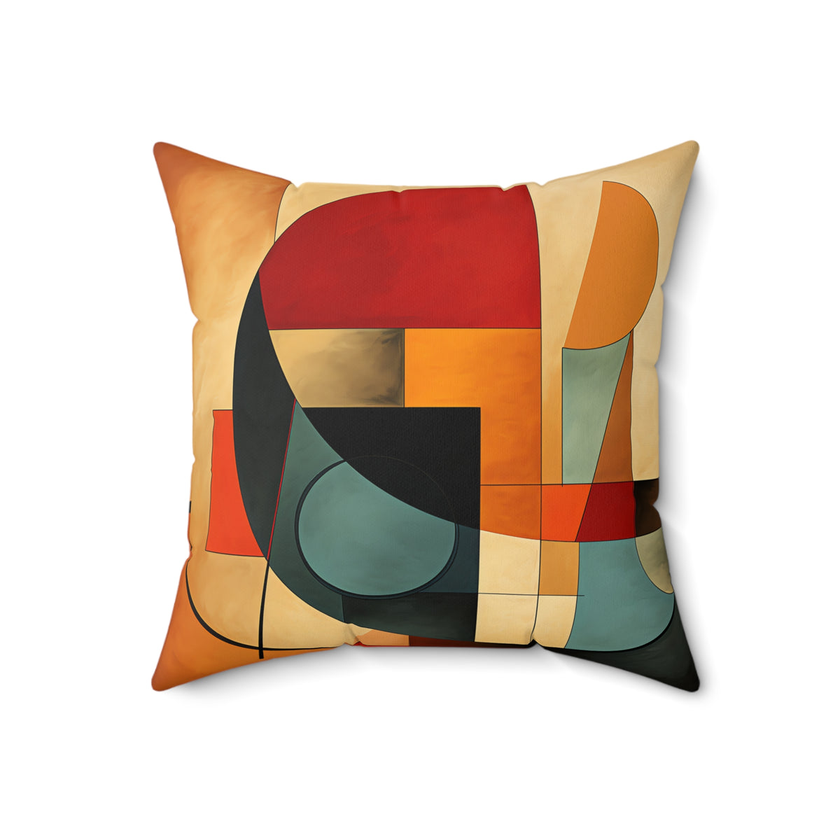Bauhaus Sun Circles Faux Suede Cushion – Mid-Century Geometric Art