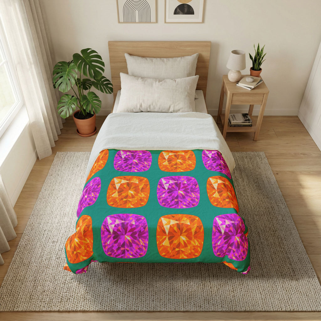 Giant Cut Gem Grid Cotton Duvet Cover – Peacock Jewel