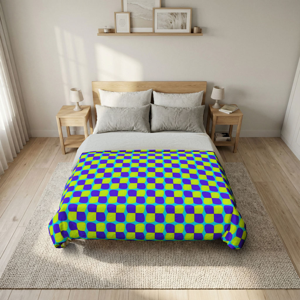 Bold Bulge Checker Cotton Duvet Cover – Op-Art Checker Pattern