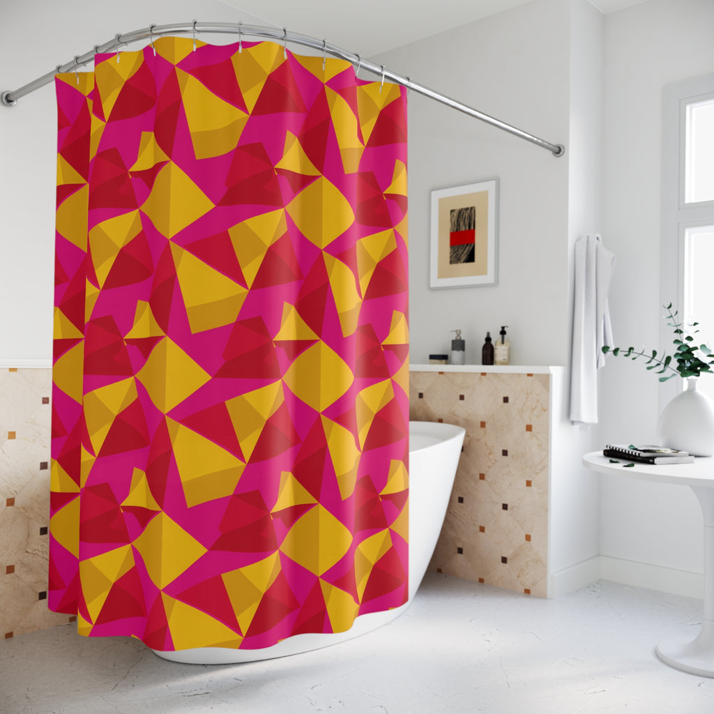 Faceted Gold Panels Shower Curtain – Faceted Gem Geometric Pattern