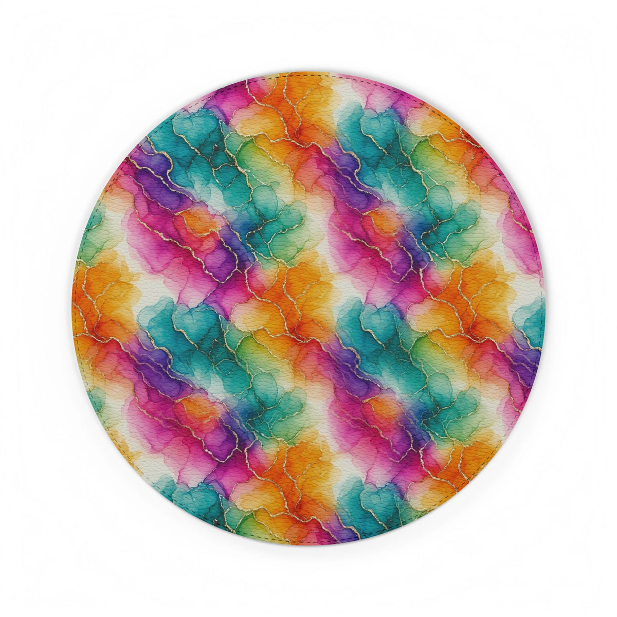 Rainbow Alcohol Ink Bloom Vegan Leather Mouse Mat