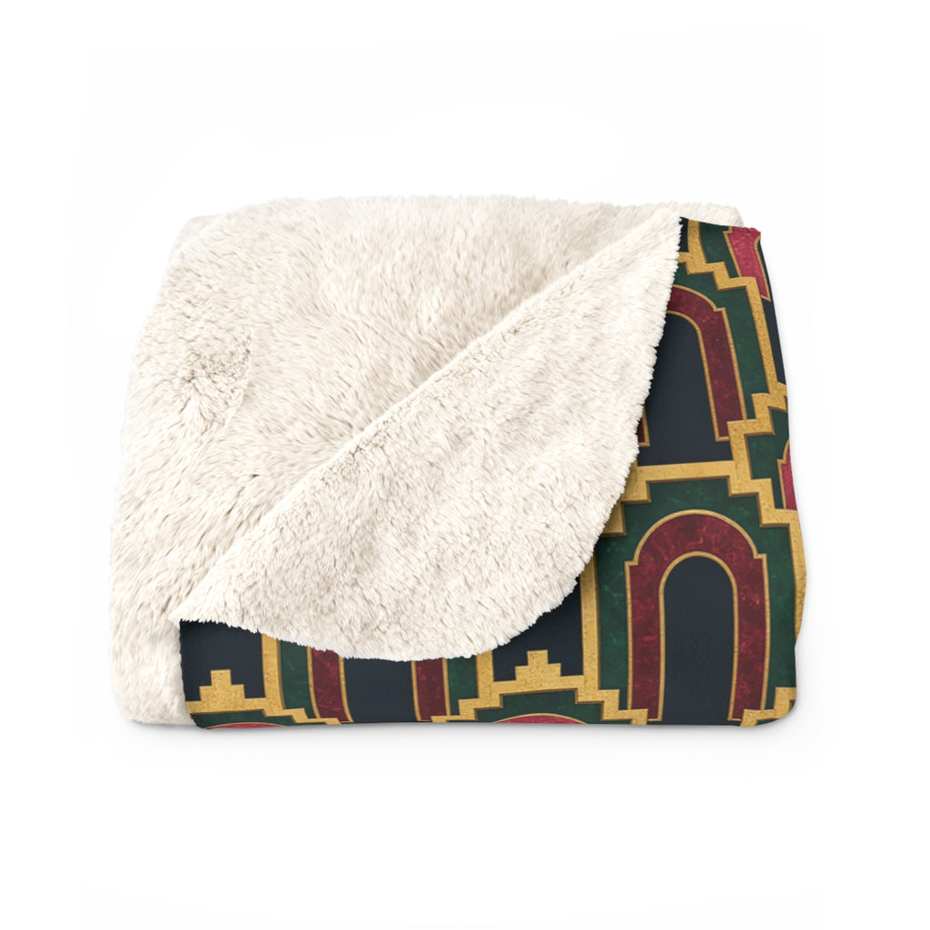 Stepped Gold Arches Sherpa Fleece Blanket – Art Deco Pattern