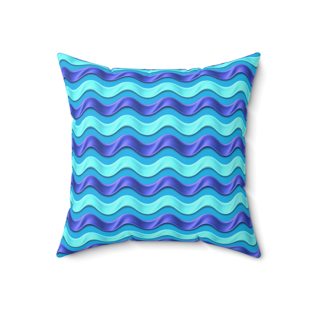 Satin Wave Bands Faux Suede Cushion – Ice Jewel