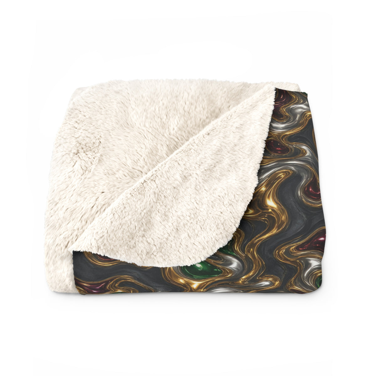 Gold Silver Ripples Sherpa Fleece Blanket – Liquid Chrome Pattern