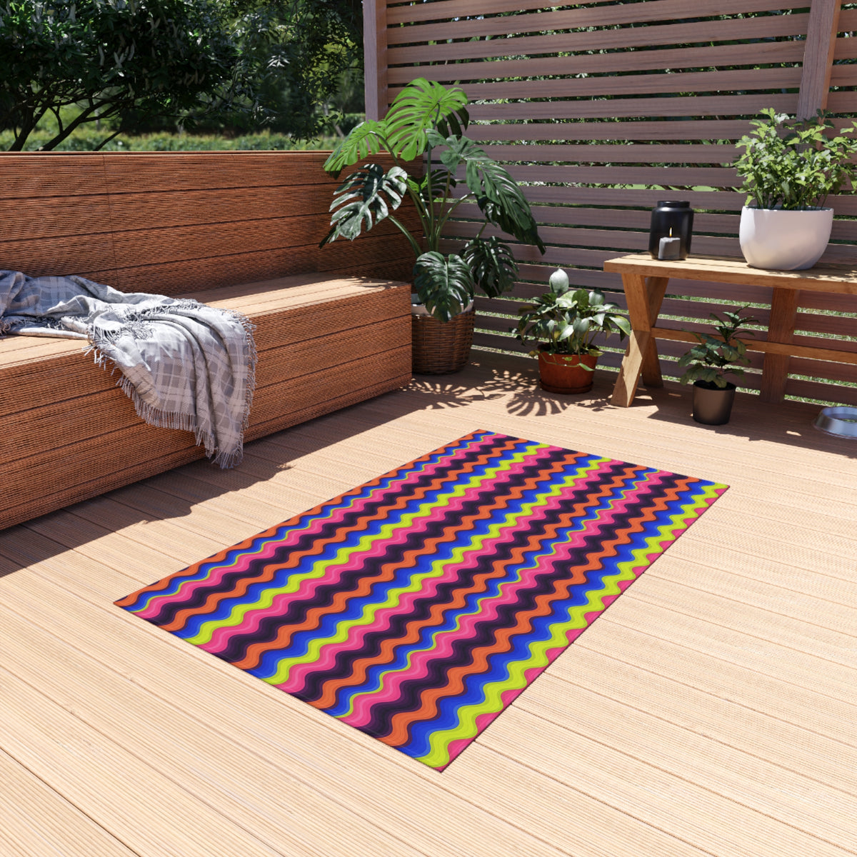 Bold Wave Stripes Outdoor Rug – Op-Art Pattern