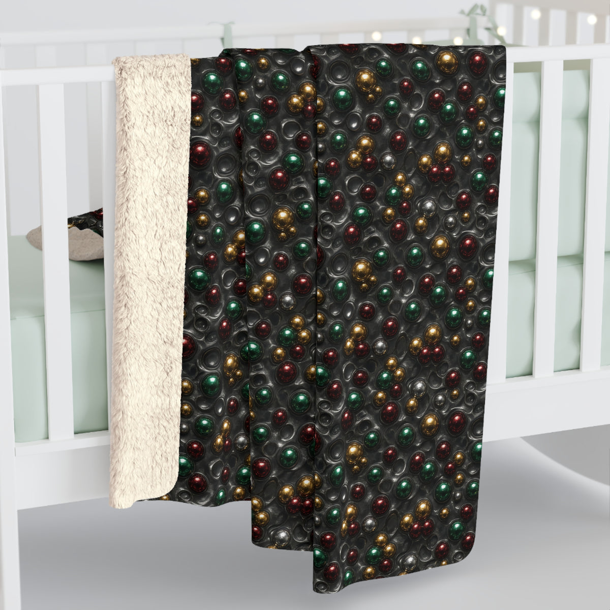 Jewel Bubble Clusters Sherpa Fleece Blanket – Liquid Chrome Pattern