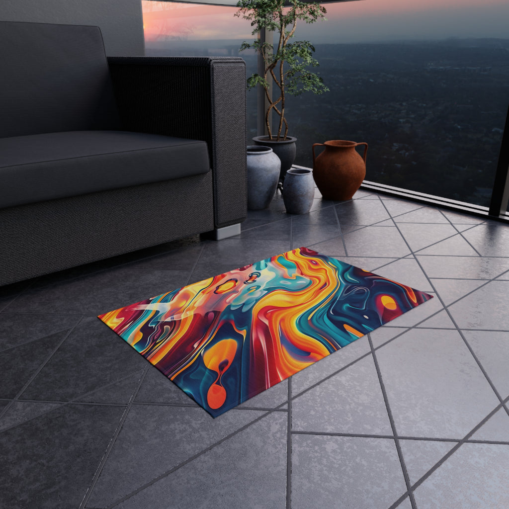 Liquid Rainbow Swirl Outdoor Rug – Psychedelic Fluid Art