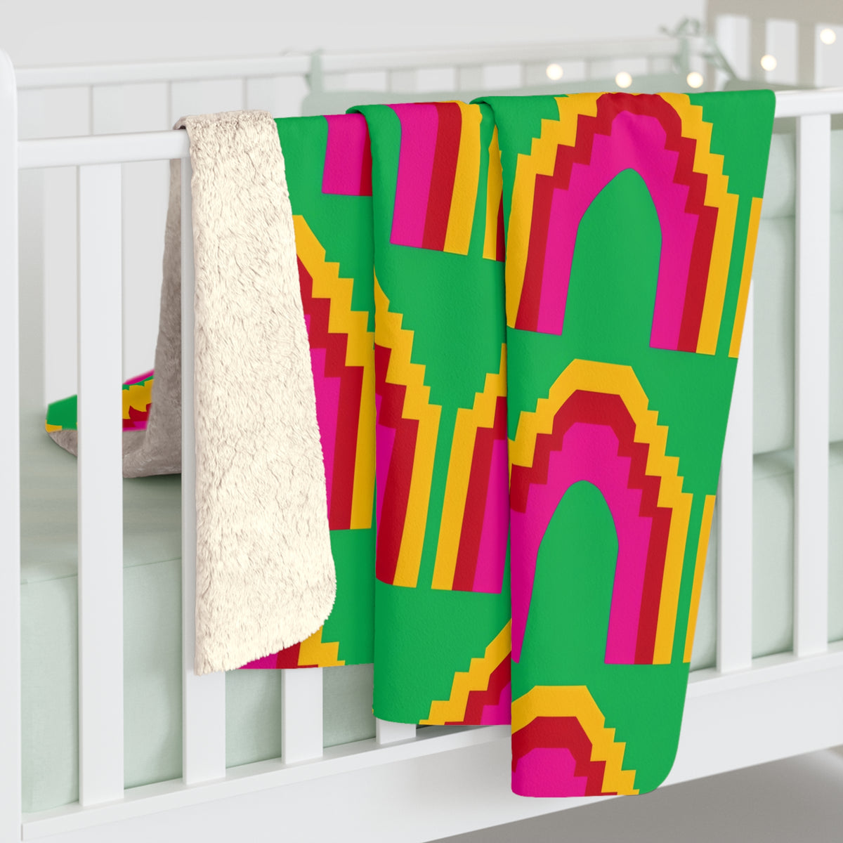 Grand Stepped Arches Sherpa Fleece Blanket – Art-Deco Arches Pattern