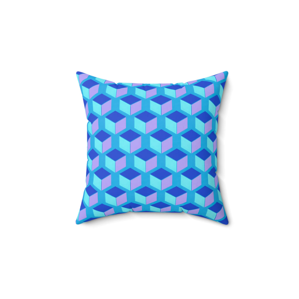 Giant Faceted Cubes II Faux Suede Cushion – Ice Jewel