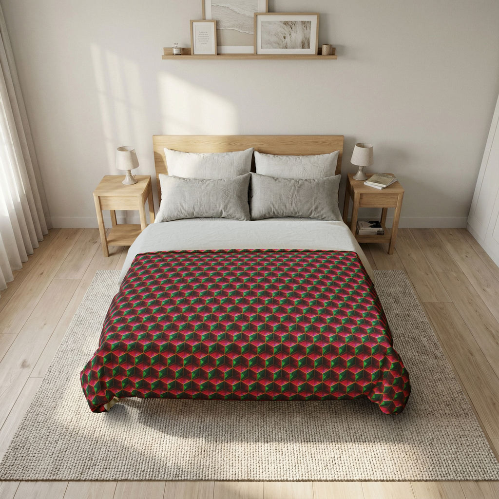 Faceted Cube Illusion Cotton Duvet Cover – Holographic-Look Geometric Pattern
