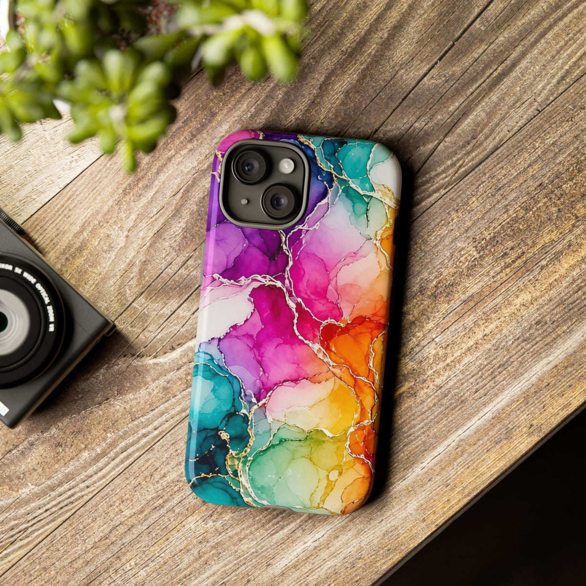 Rainbow Alcohol Ink Bloom Tough Phone Case