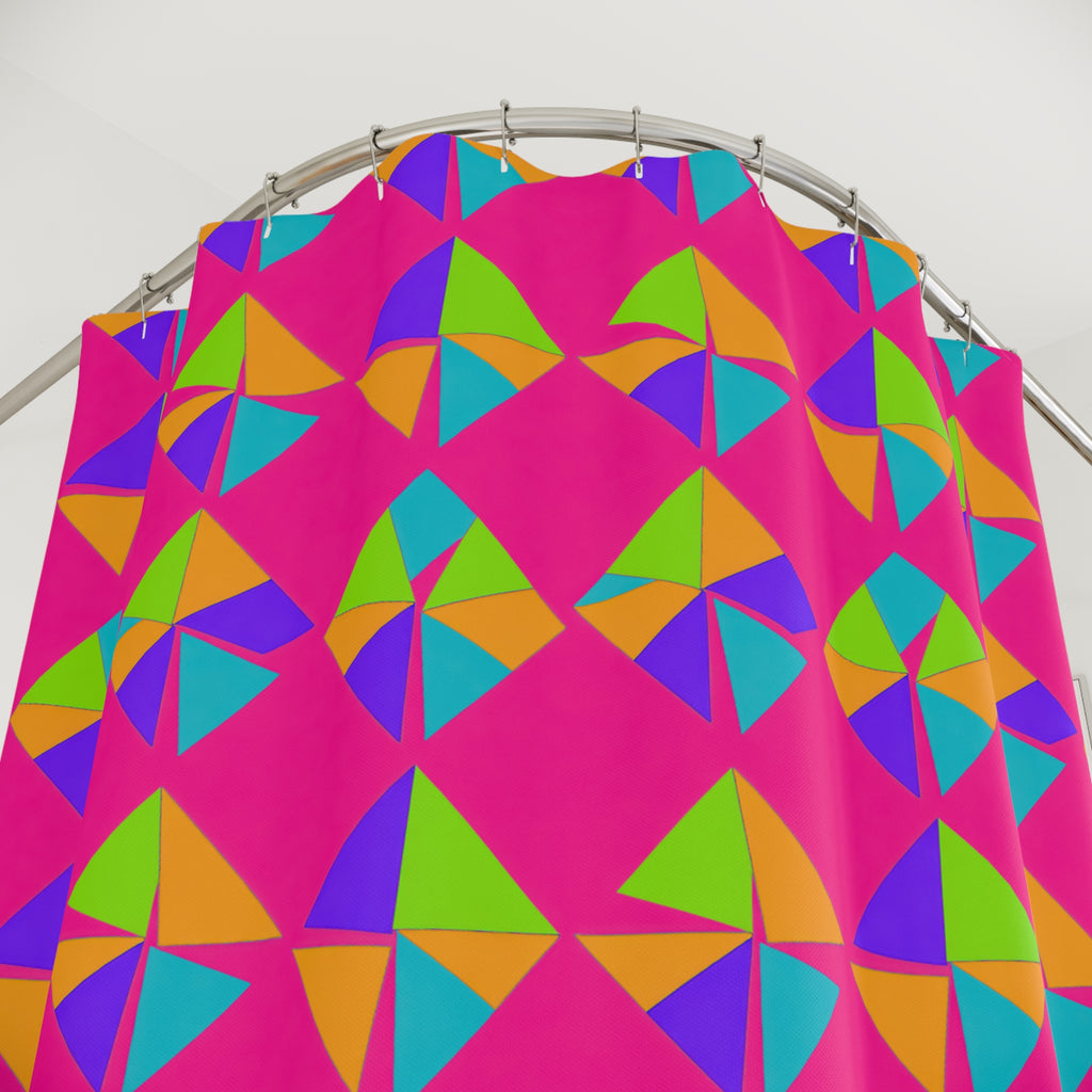 Stacked Cubist Prisms Shower Curtain – Tropical Punch