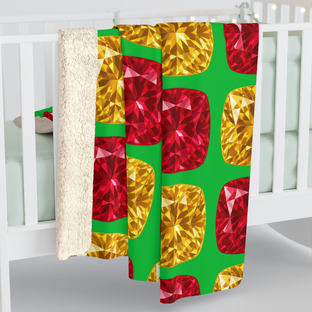 Giant Cut Gem Grid Sherpa Fleece Blanket – Faceted Gem Geometric Pattern