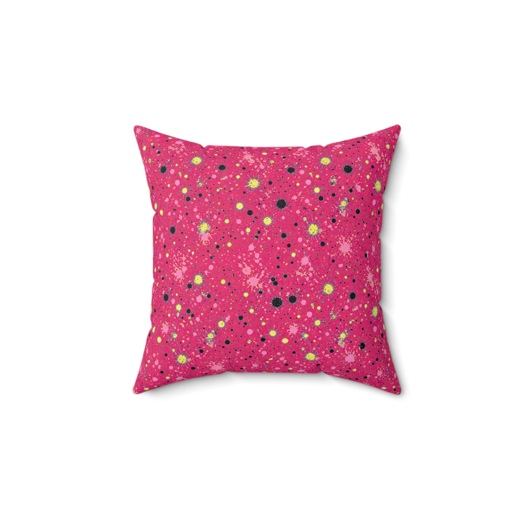 Pink Spray Field Faux Suede Cushion – Candy Pop on Raspberry