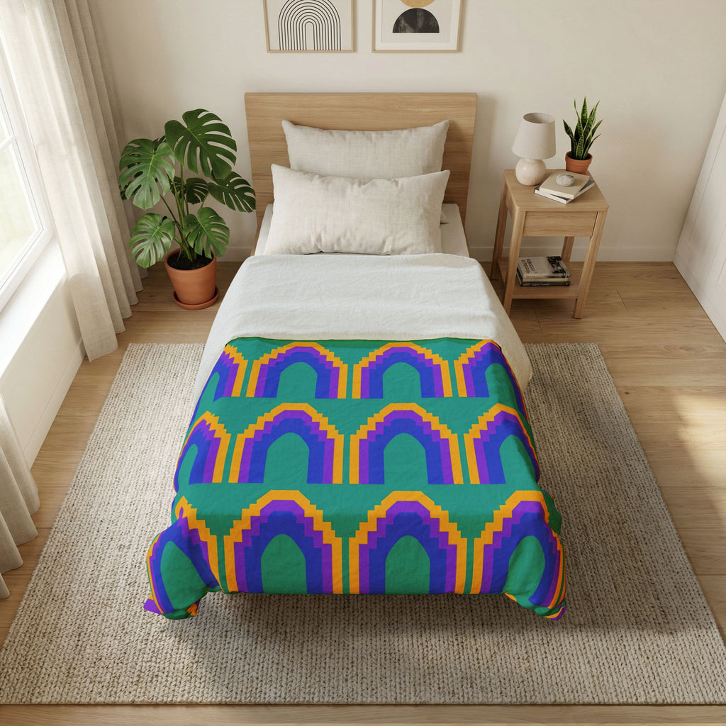 Grand Stepped Arches Cotton Duvet Cover – Peacock Jewel