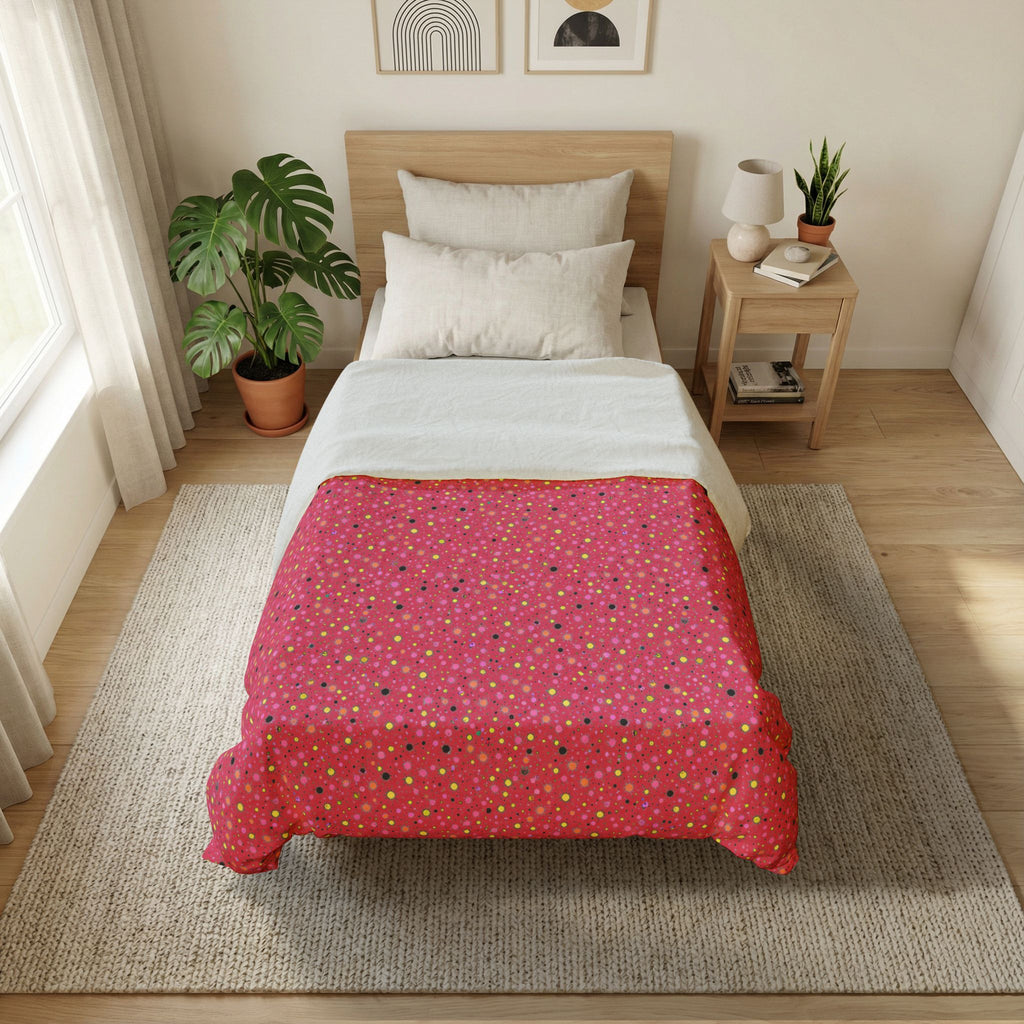 Confetti Spatter Cotton Duvet Cover – Candy Pop on Raspberry