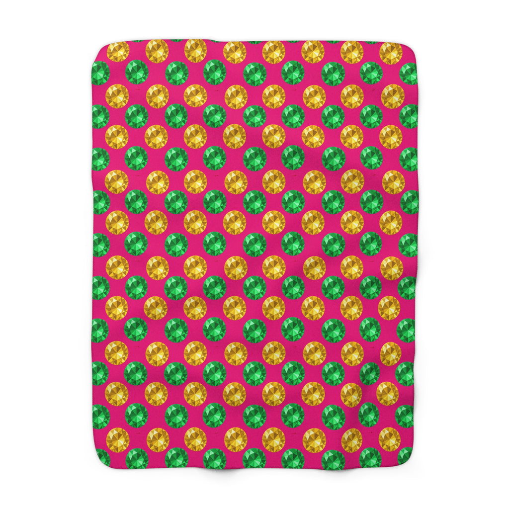 Half-Drop Gem Grid Sherpa Fleece Blanket – Faceted Gem Geometric Pattern