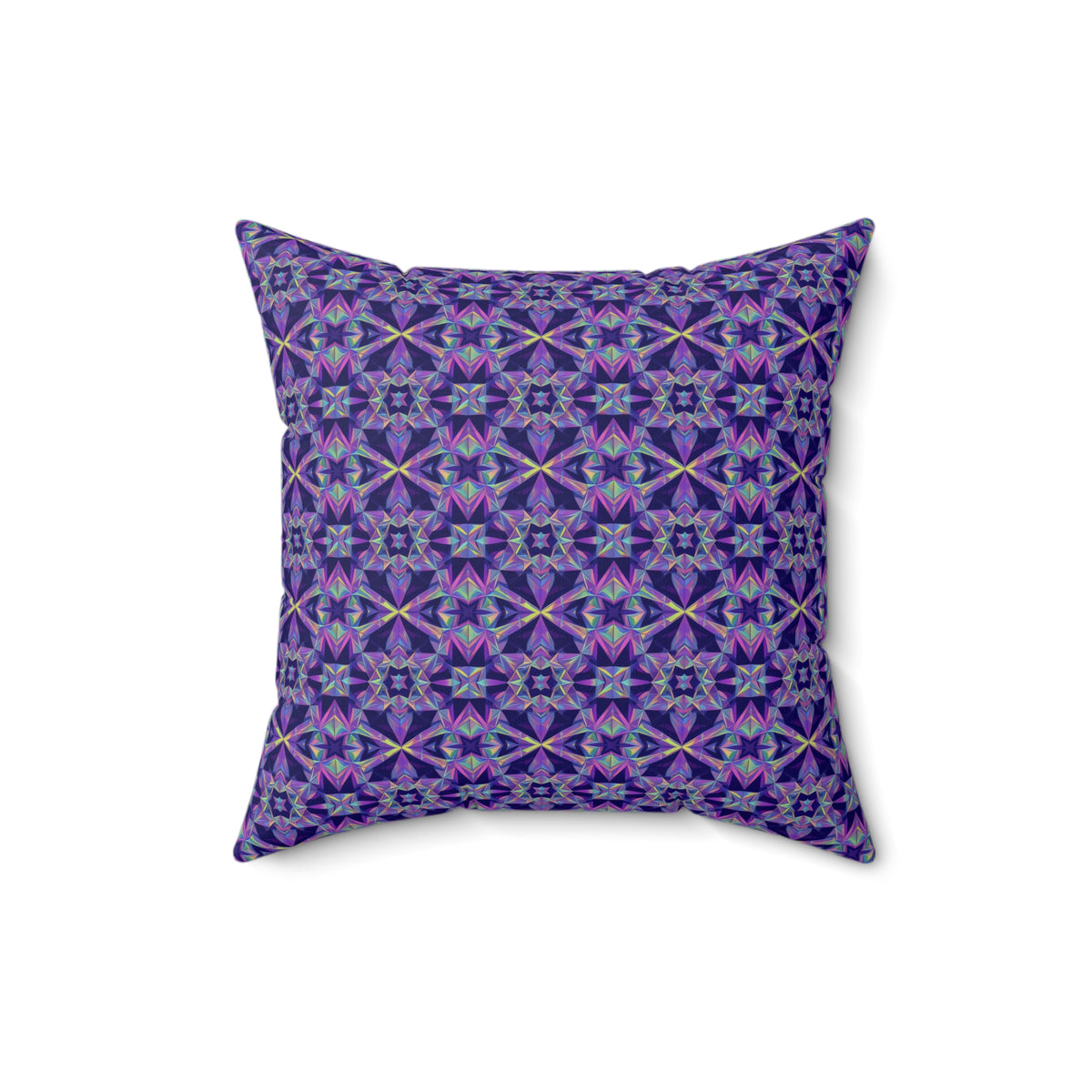 Mirror Crystal Kaleidoscope Faux Suede Cushion – Holographic-Look Geometric Pattern