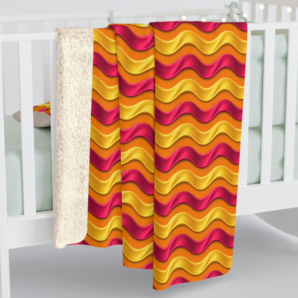 Satin Wave Bands Sherpa Fleece Blanket – Cranberry Spice