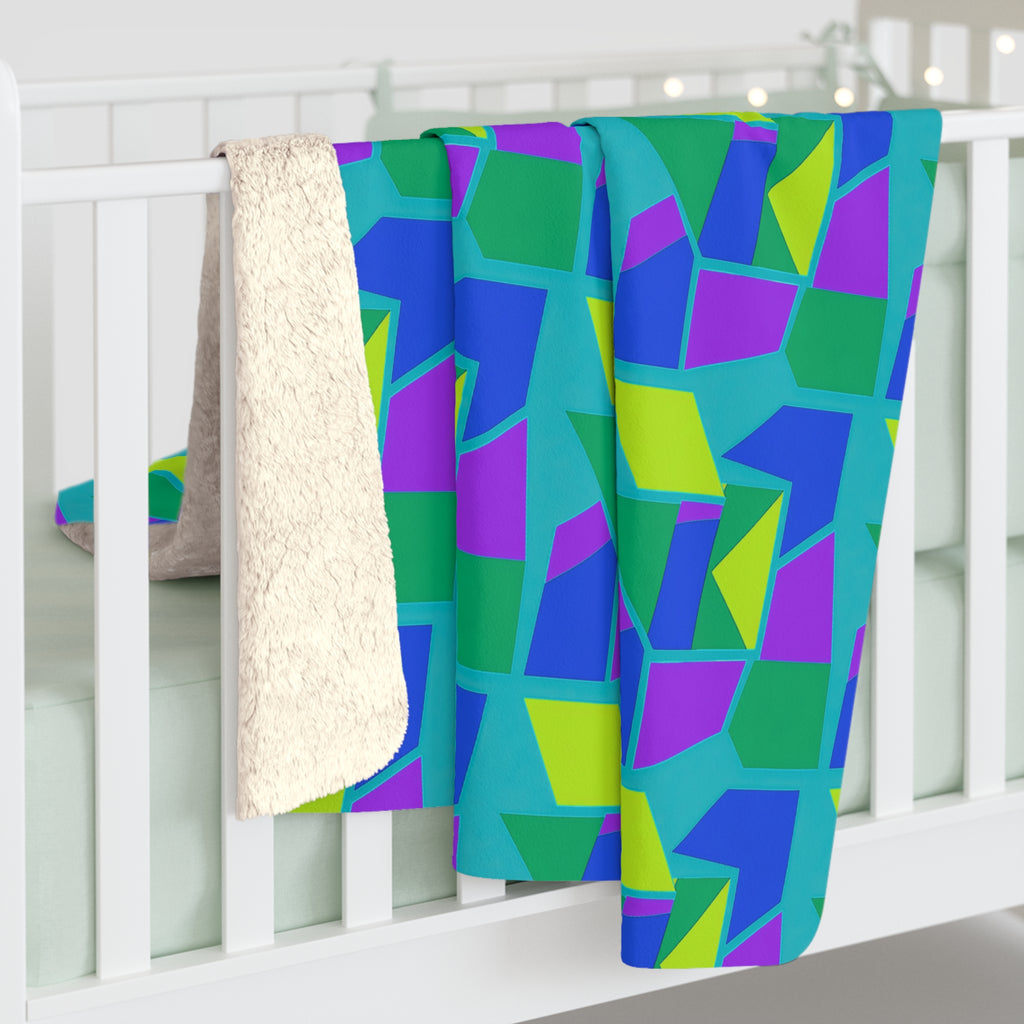 Cubist Block Quilt Sherpa Fleece Blanket – Peacock Jewel