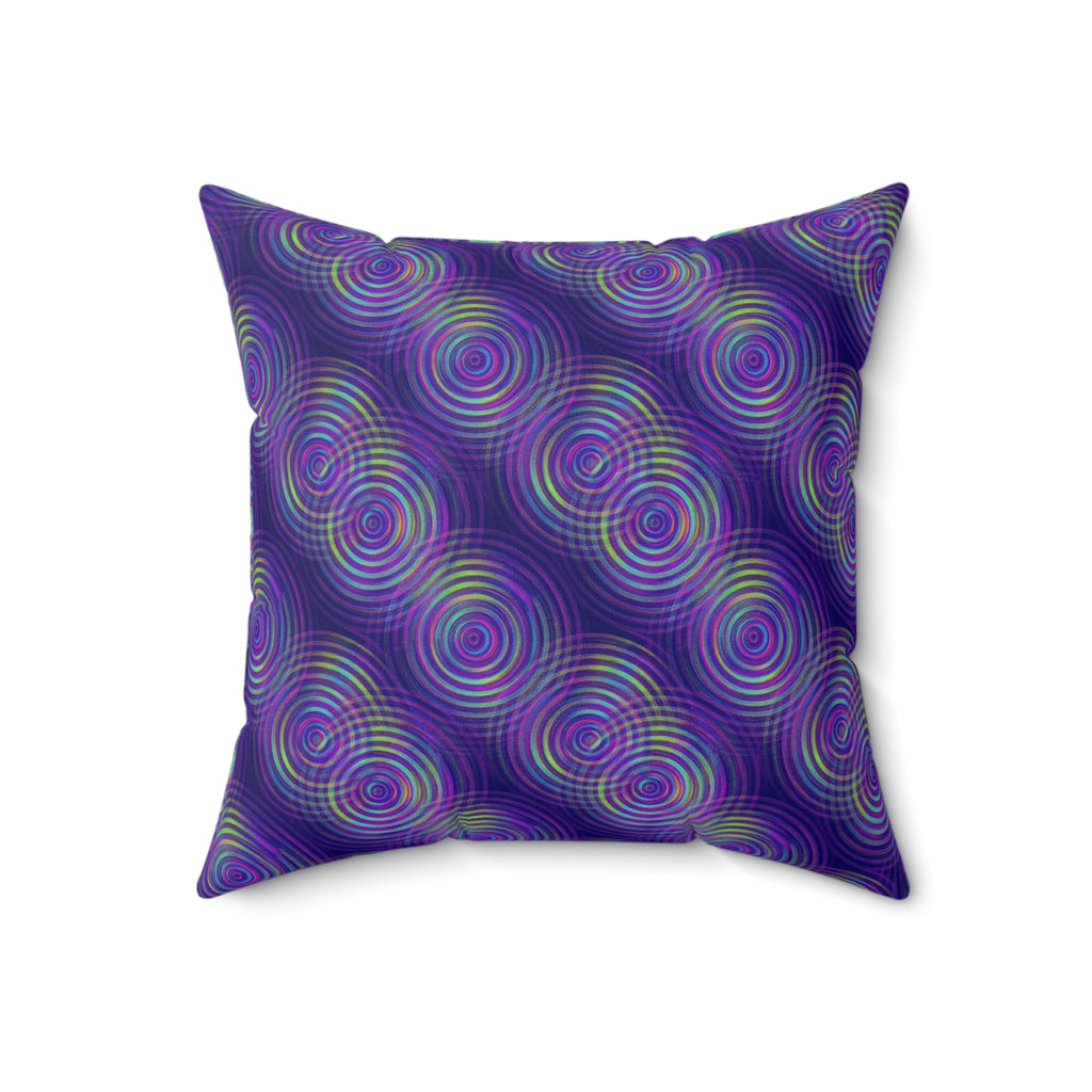 Holo Ripple Rings Faux Suede Cushion – Op-Art Holographic-Look Pattern