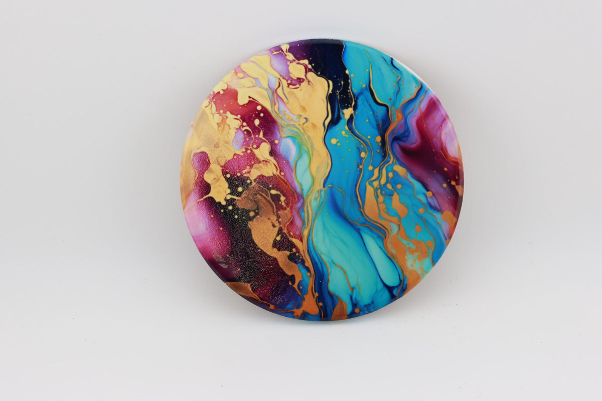 AI24021C Multi Colour Fluid Lava, purples,Effect Round Ceramic Coasters- Set of 6, colourful, gift for all occasions, six unique designs.