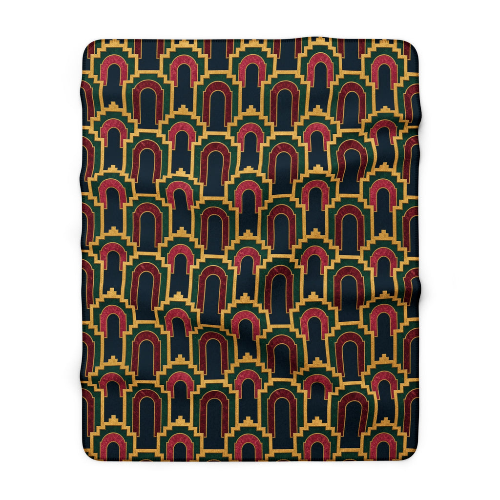 Stepped Gold Arches Sherpa Fleece Blanket – Art Deco Pattern