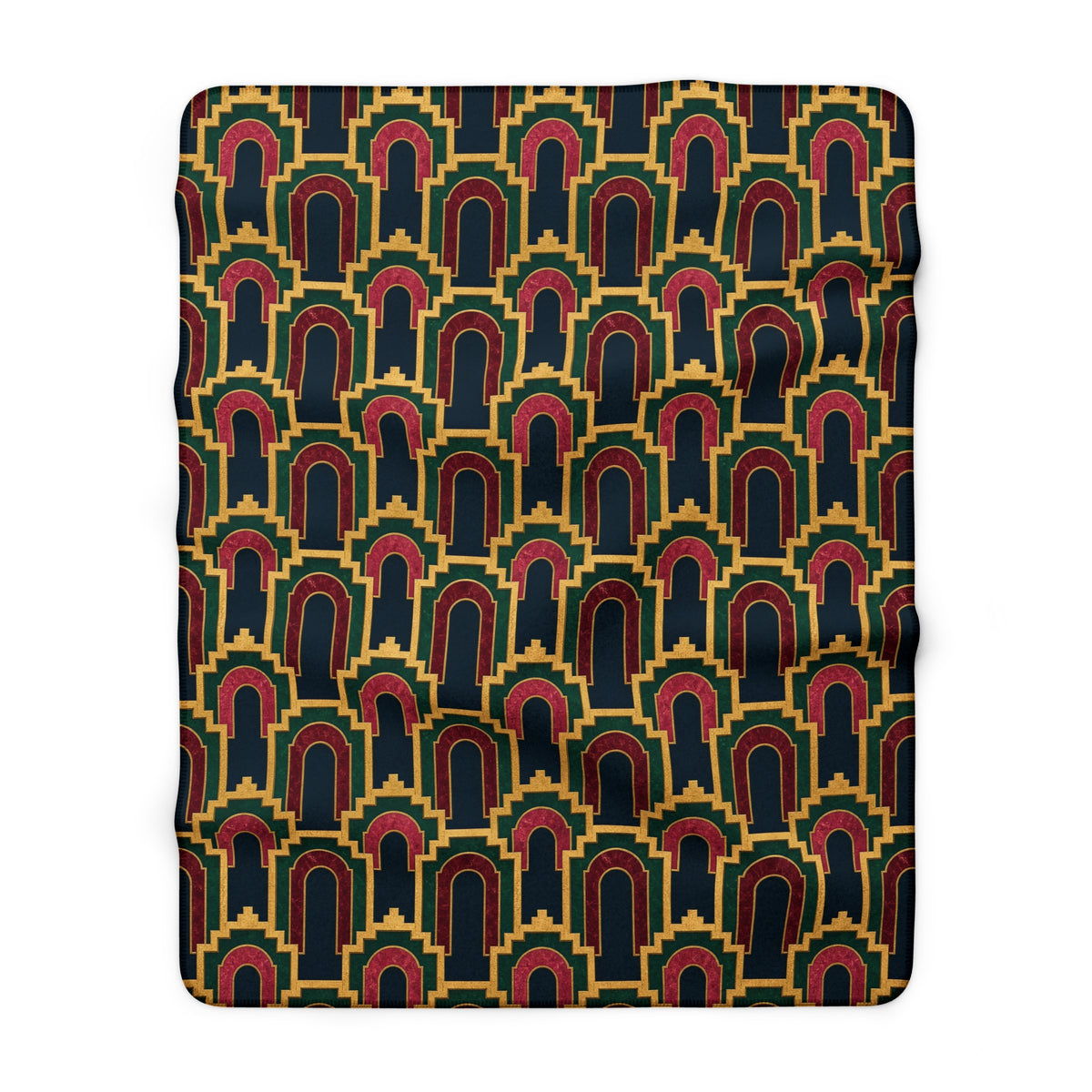 Stepped Gold Arches Sherpa Fleece Blanket – Art Deco Pattern