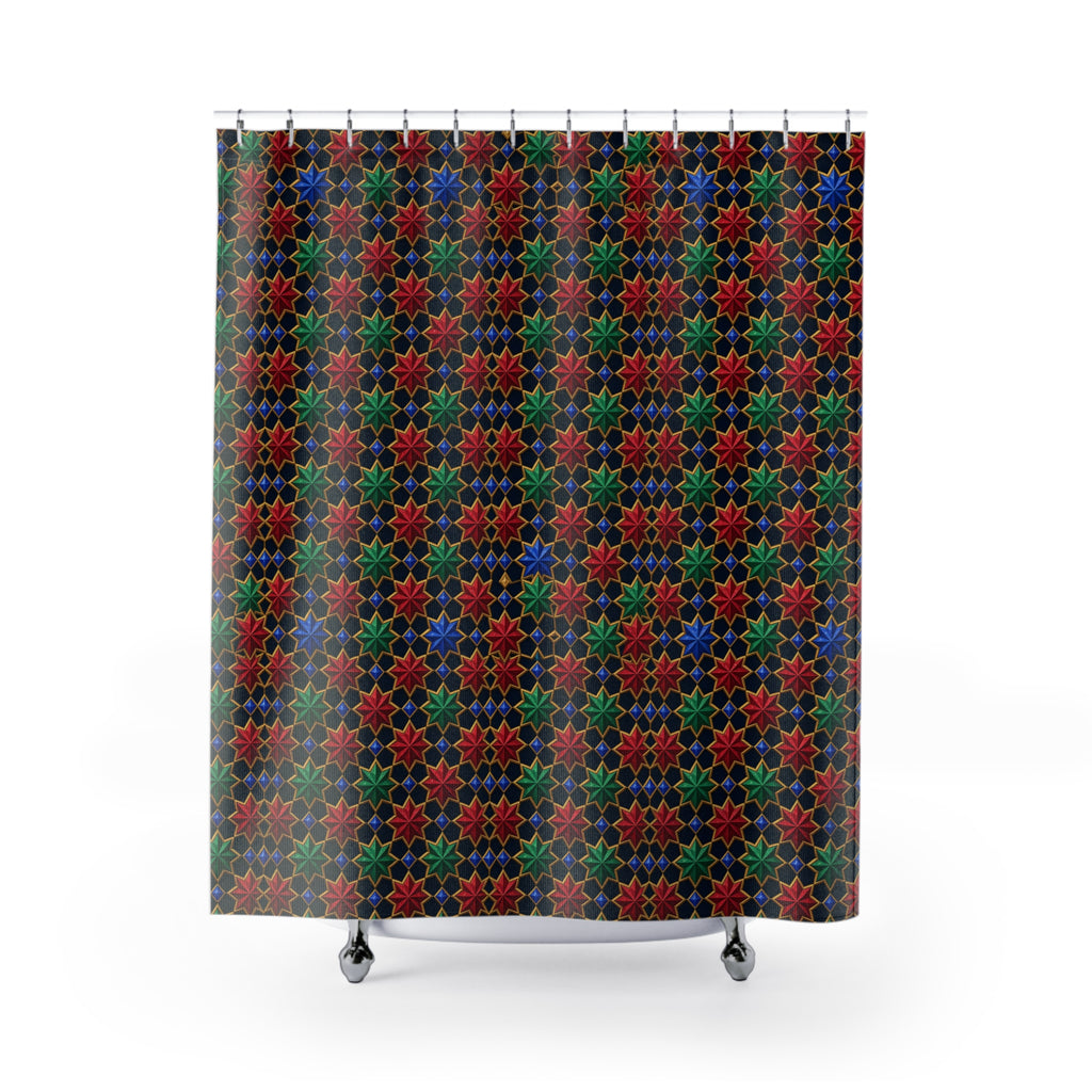 Interlocking Jewel Stars Shower Curtain – Geometric Pattern