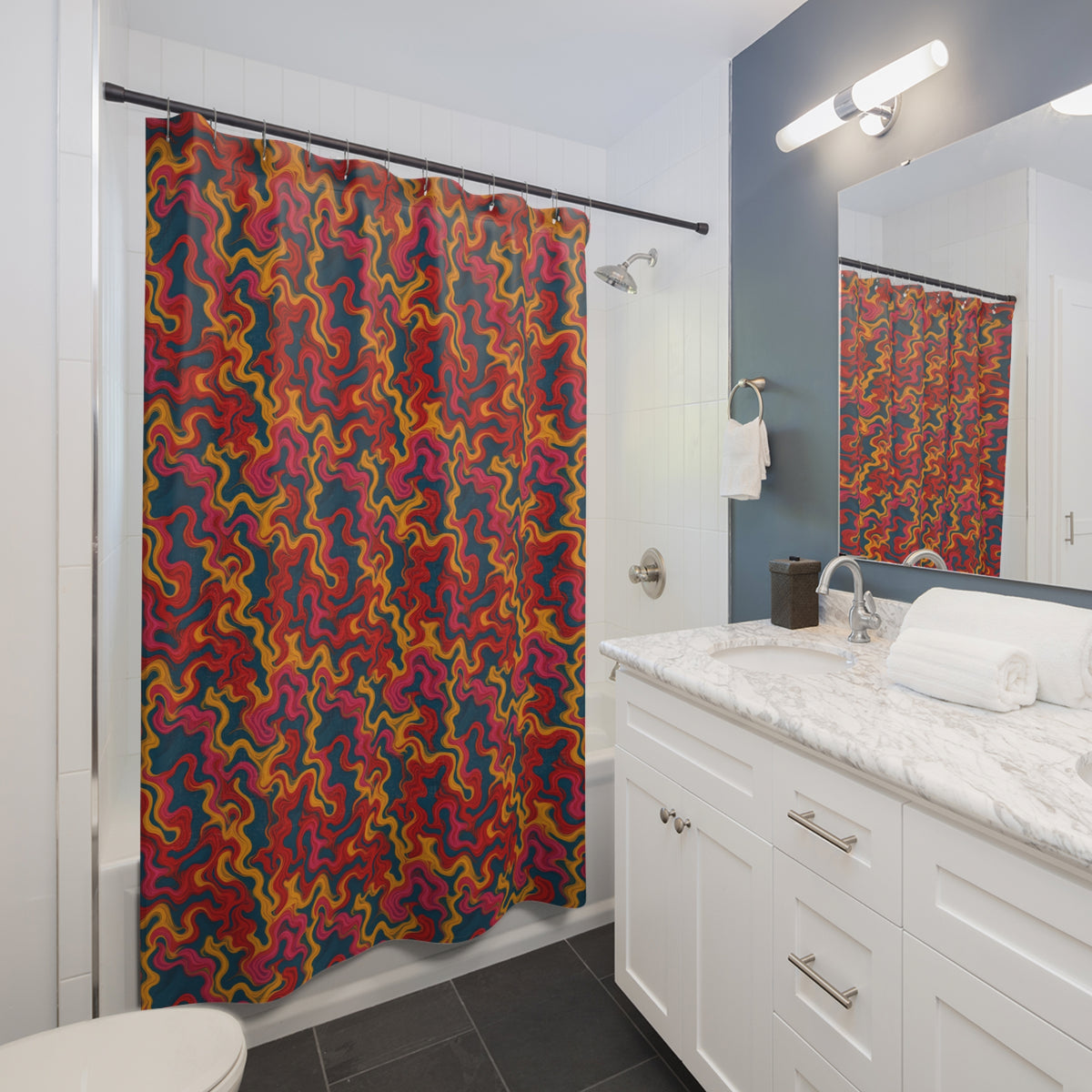 Ripple Thread Drift Shower Curtain – Suminagashi Pattern