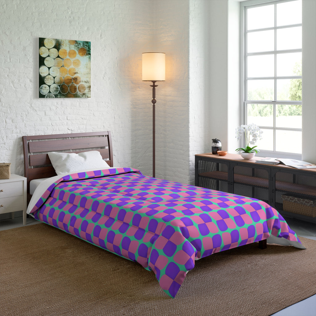 Bold Bulge Checker Comforter – Candy Pastel on Grape