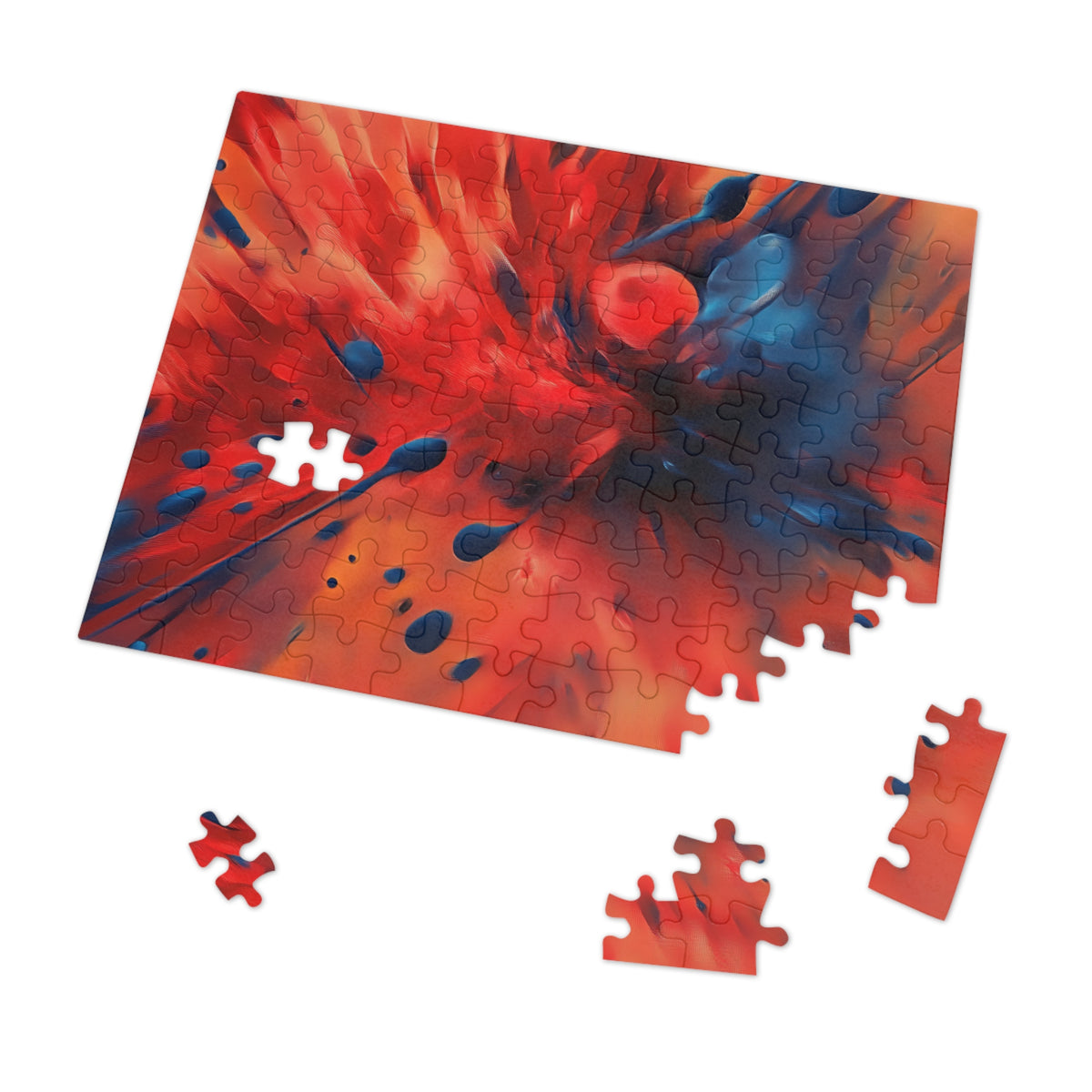 Scarlet Blue Blast Jigsaw Puzzle with Tin – Abstract Explosion Art