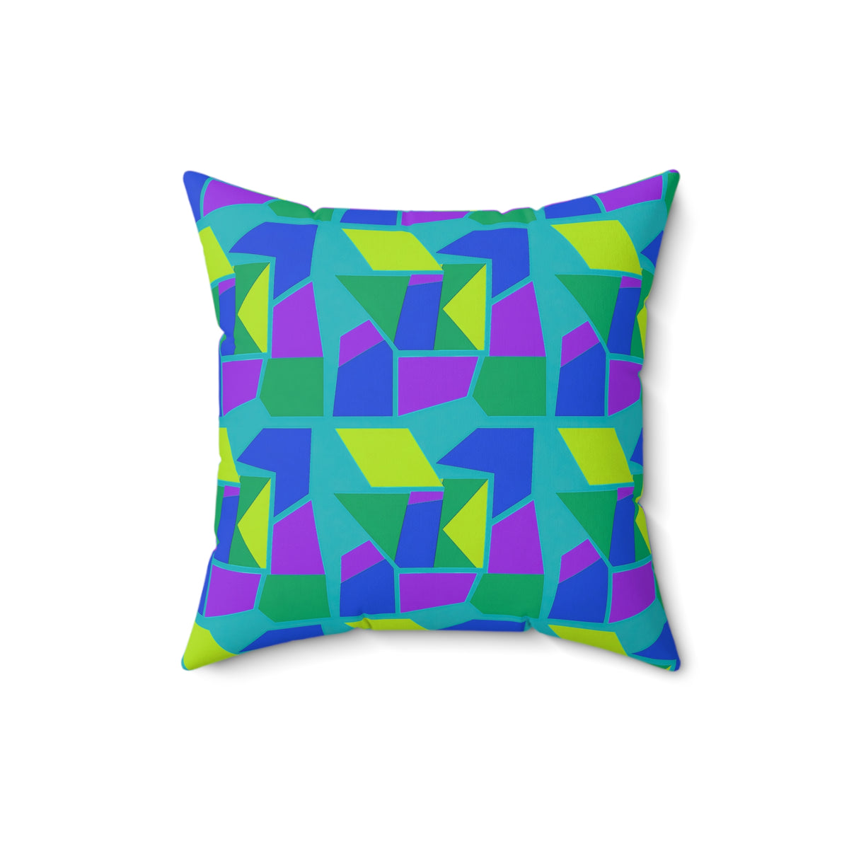 Cubist Block Quilt Faux Suede Cushion – Peacock Jewel