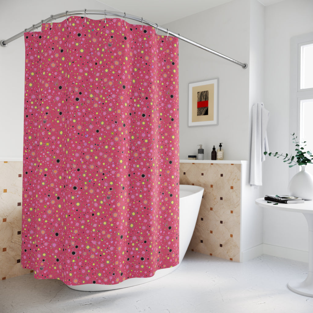 Confetti Spatter Shower Curtain – Candy Pop on Raspberry