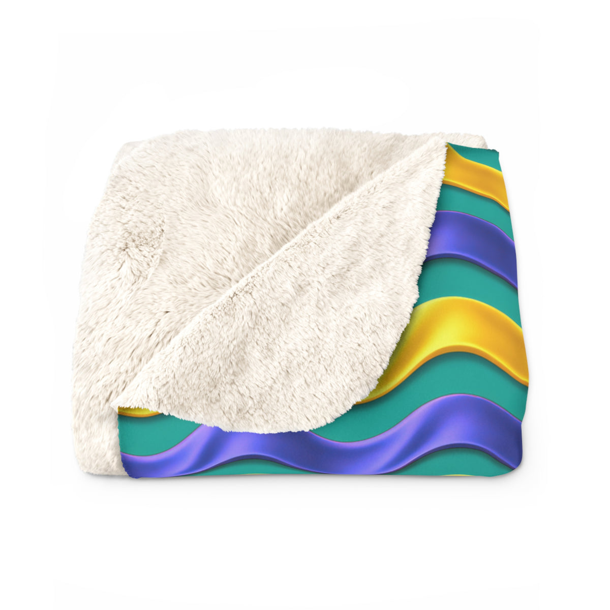 Satin Wave Bands Sherpa Fleece Blanket – Peacock Jewel
