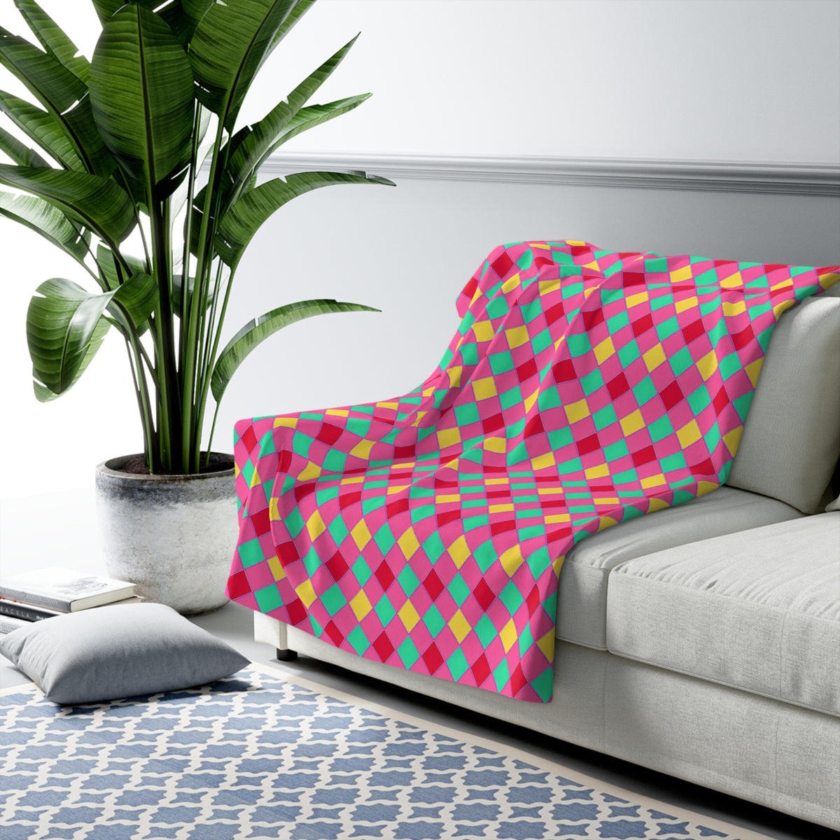 Jewel Harlequin Check Sherpa Fleece Blanket – Candy Christmas