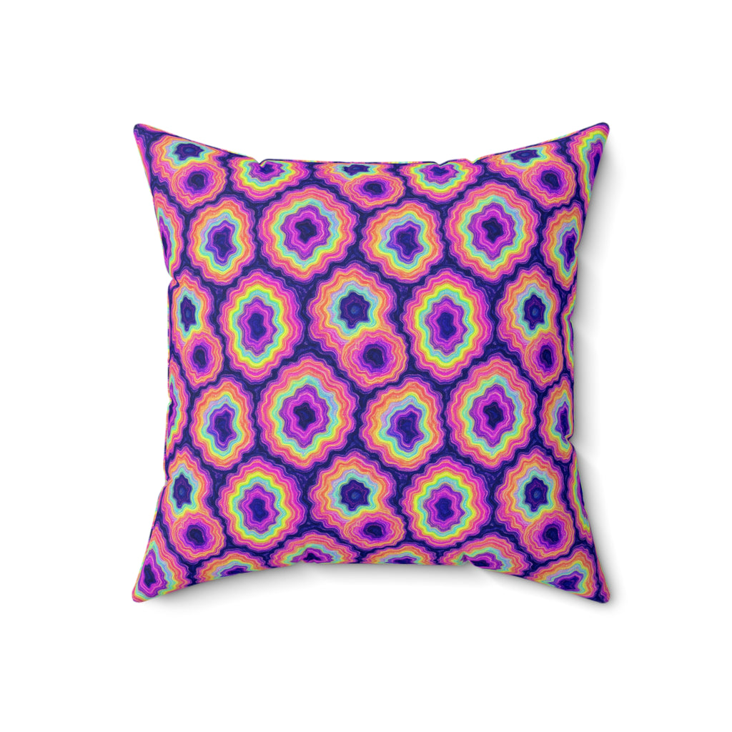 Agate Geode Halo Faux Suede Cushion – Holographic-Look Fluid Art Pattern