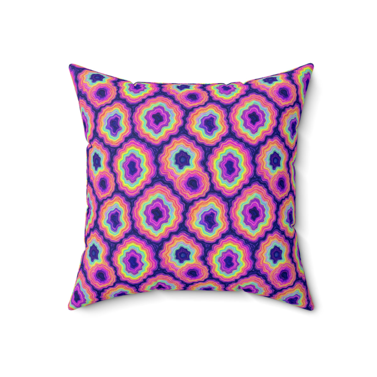 Agate Geode Halo Faux Suede Cushion – Holographic-Look Fluid Art Pattern