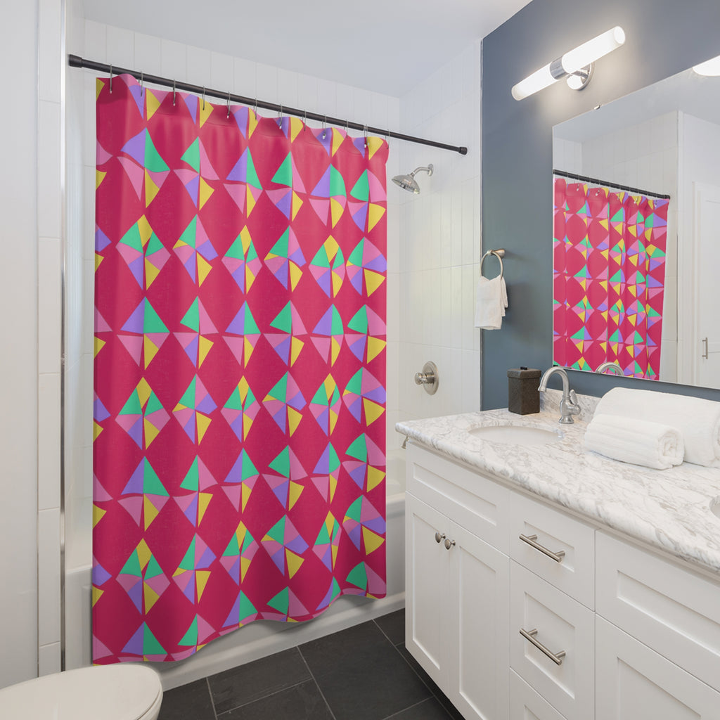 Stacked Cubist Prisms Shower Curtain – Candy Pop on Raspberry